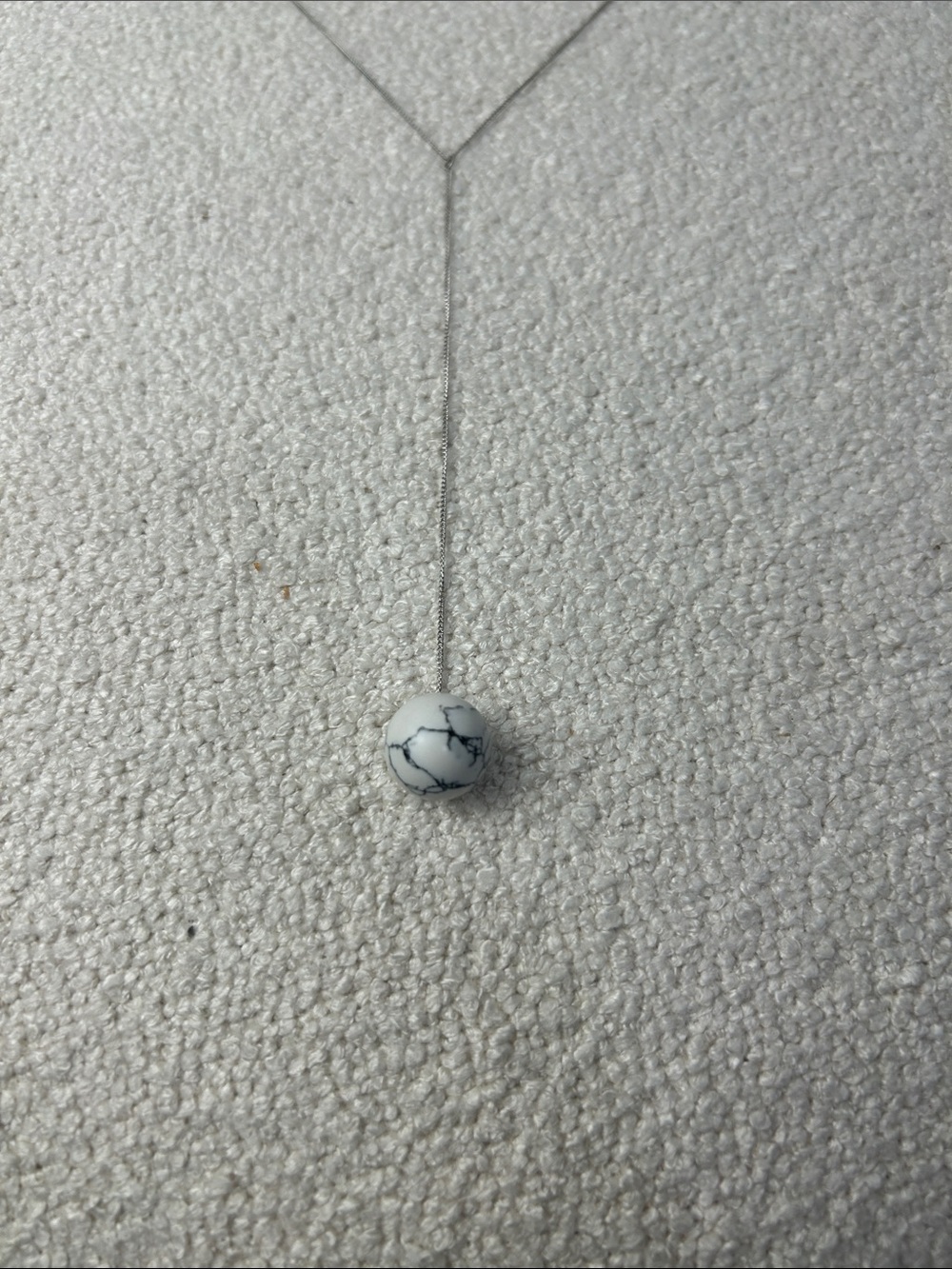 OAK + FORT Minimalist Silver Y-Chain Necklace with White Marble Pendant